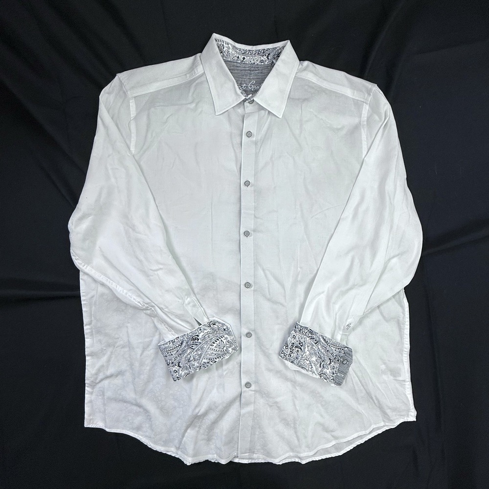Robert Graham Shirt Mens 2XL White Classic Fit Long Sleeve Button Down Textured